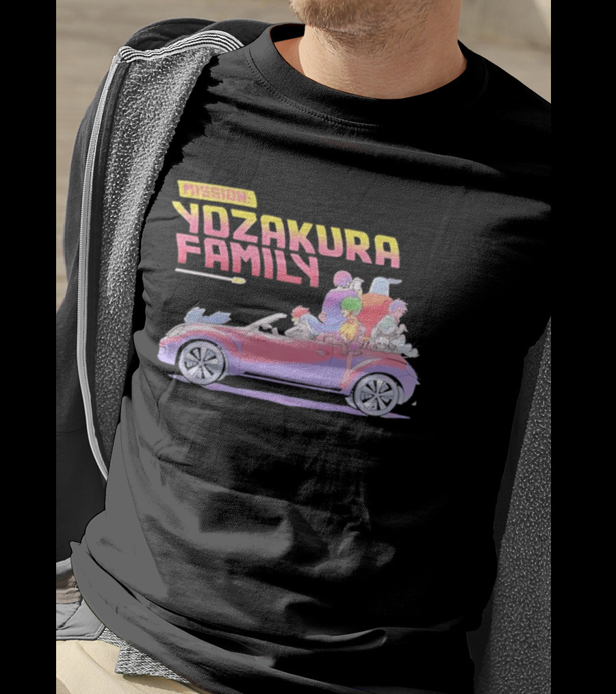 Mission Yozakura Family Anime Characters In Red Convertible Car T-Shirt