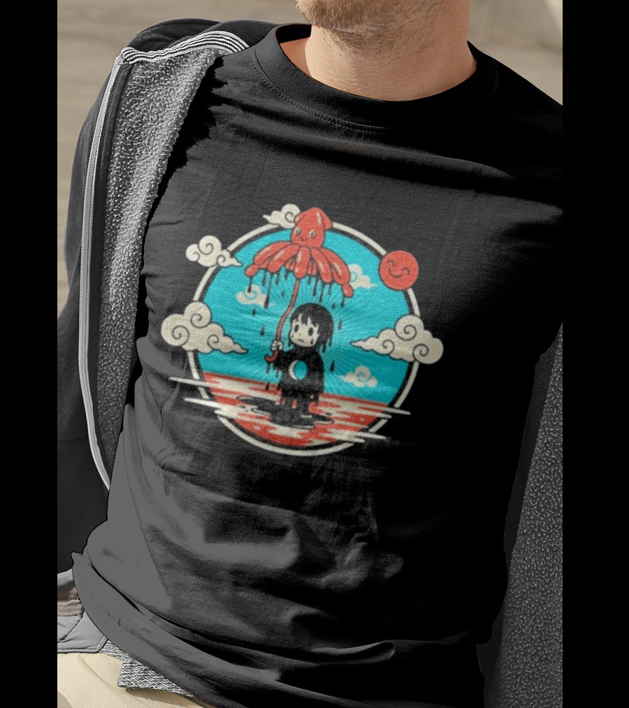 My Morning Jacket Squidboy Umbrella Character With Clouds And Smiling Sun T-Shirt