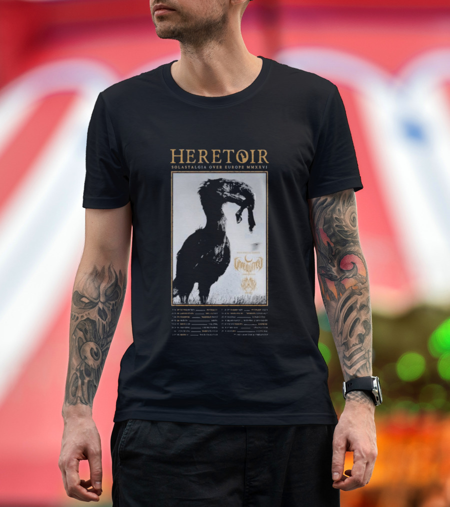 HERETOIR Solastalgia Over Europe MMXXVI Tour 2026 With Special Guests Farsot Agrypnie Black Crane T-Shirt