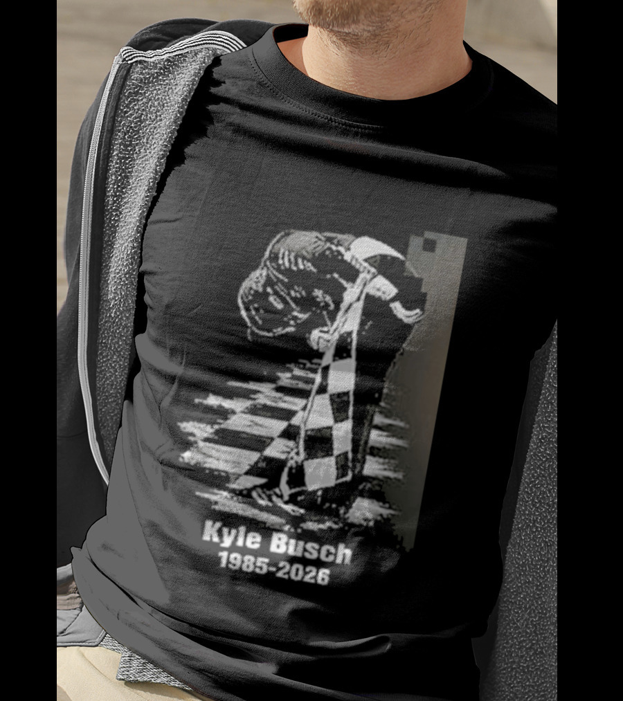 Kyle Busch 1985 2026 Racing Checkered Flag T-Shirt