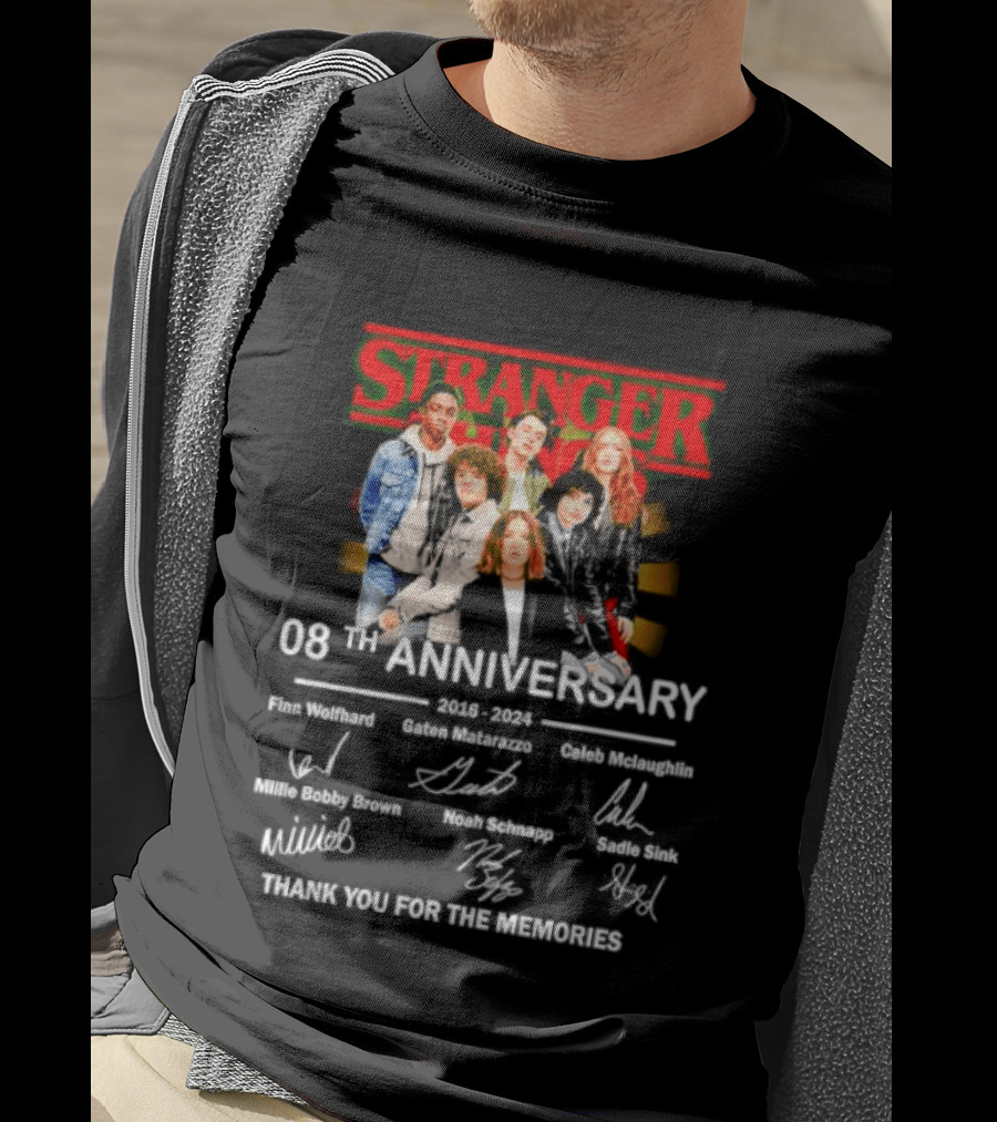 Stranger Things 08th Anniversary 2016 2024 Signatures Thank You For The Memories T-Shirt