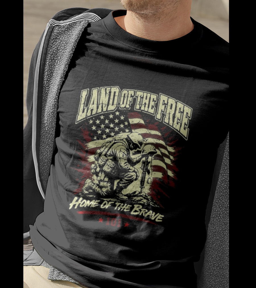 Land Of The Free Home Of The Brave Soldier 101 Patriotic American Flag T-Shirt