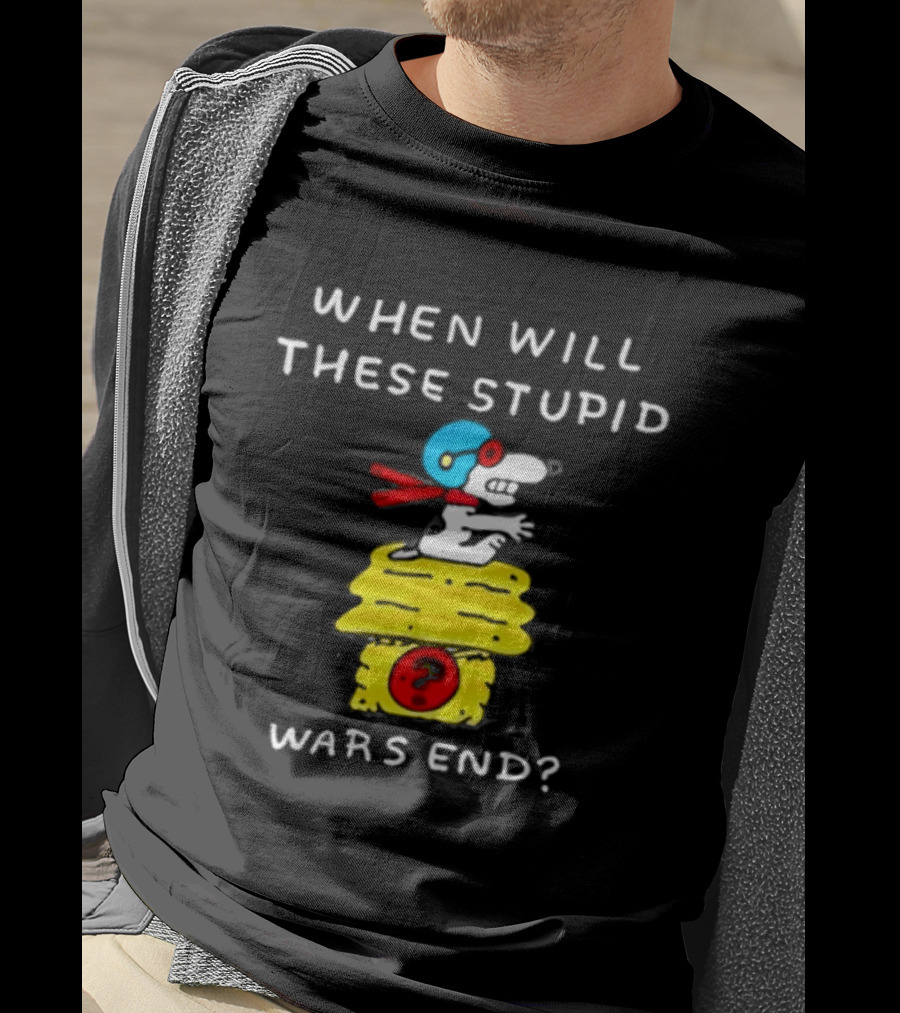 Snoopy When Will These Stupid Wars End Peanuts Woodstock Flying Ace T-Shirt