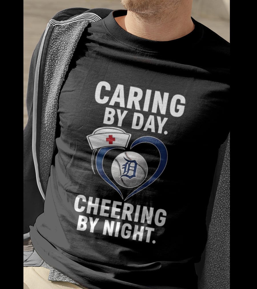 Caring By Day Nurse Baseball Fan Cheering By Night T-Shirt