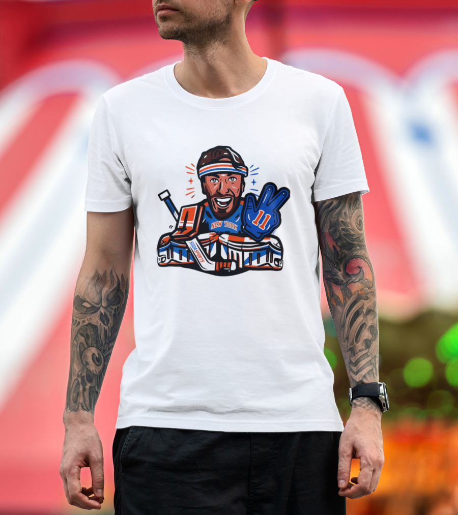 Mathew Barzal New York Islanders Hockey Illustration Player Number 13 Victory Gesture Sports Fan T-Shirt