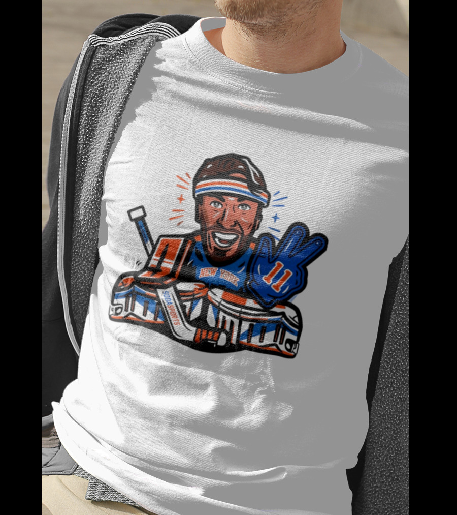 Mathew Barzal New York Islanders Hockey Illustration Player Number 13 Victory Gesture Sports Fan T-Shirt