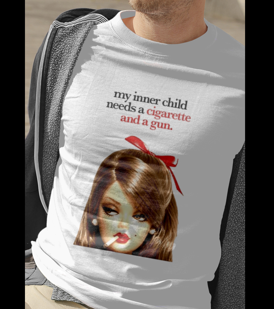 My Inner Child Needs A Cigarette And A Gun Doll Face Red Bow T-Shirt