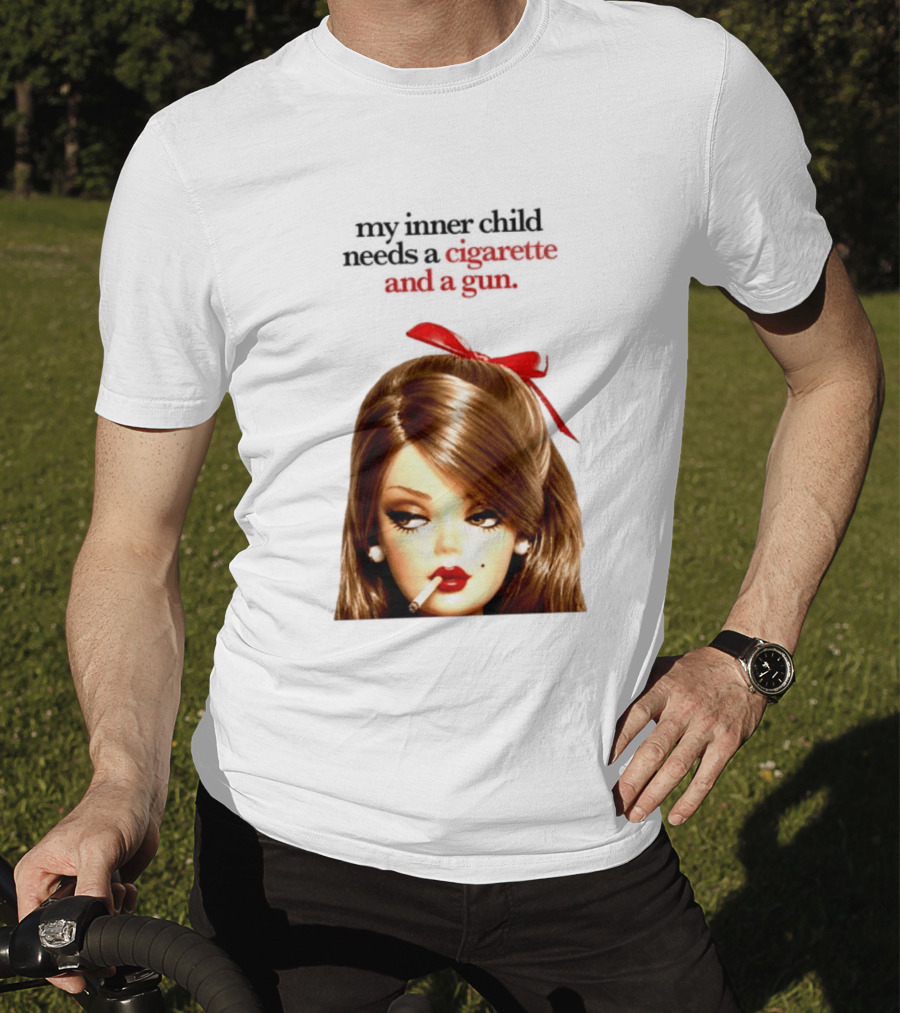 My Inner Child Needs A Cigarette And A Gun Doll Face Red Bow T-Shirt