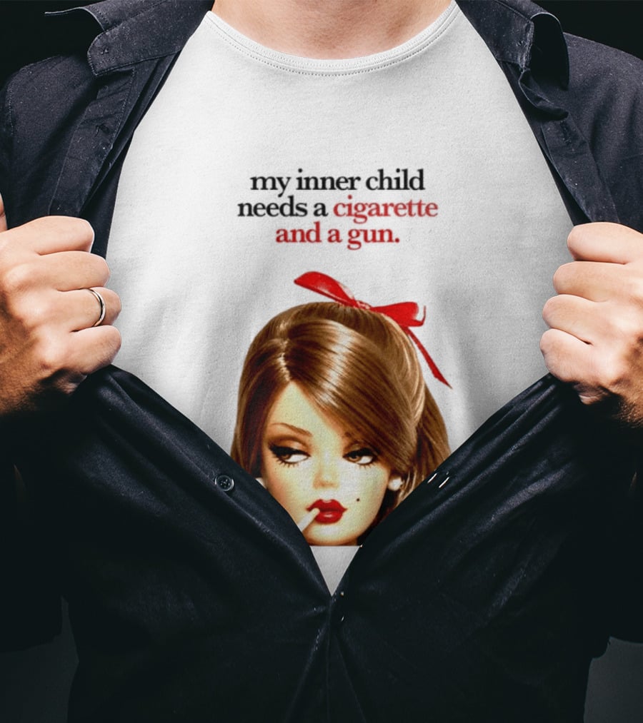 My Inner Child Needs A Cigarette And A Gun Doll Face Red Bow T-Shirt