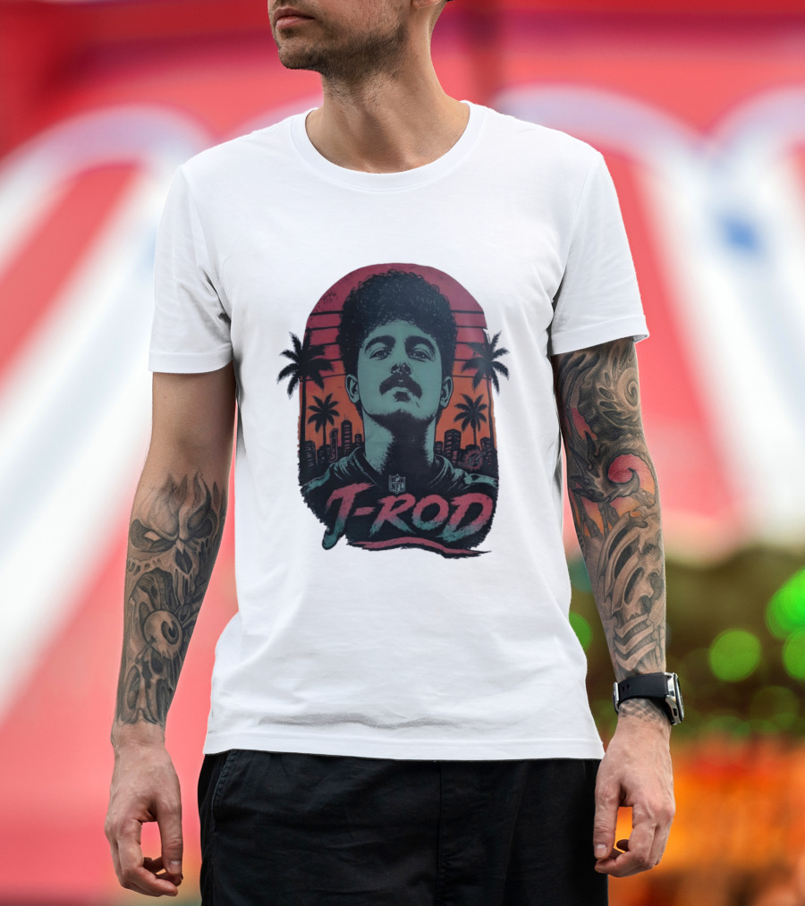 J ROD Miami Dolphins Vaporwave Aesthetic Neon Lights NFL T-Shirt