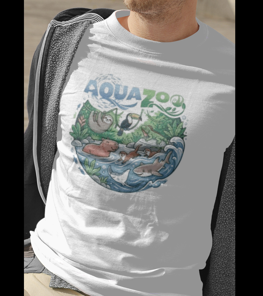 Aquazoo Wildlife Adventure With Toucan Shark Capybara T-Shirt