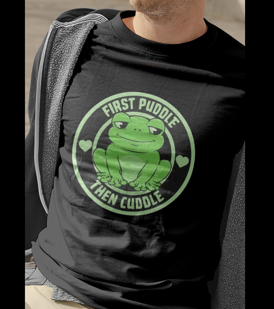 First Puddle Then Cuddle Frog With Hearts T-Shirt