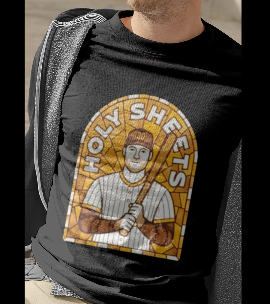 Holy Sheets Baseball Player Holding Bat 30 Stained Glass T-Shirt