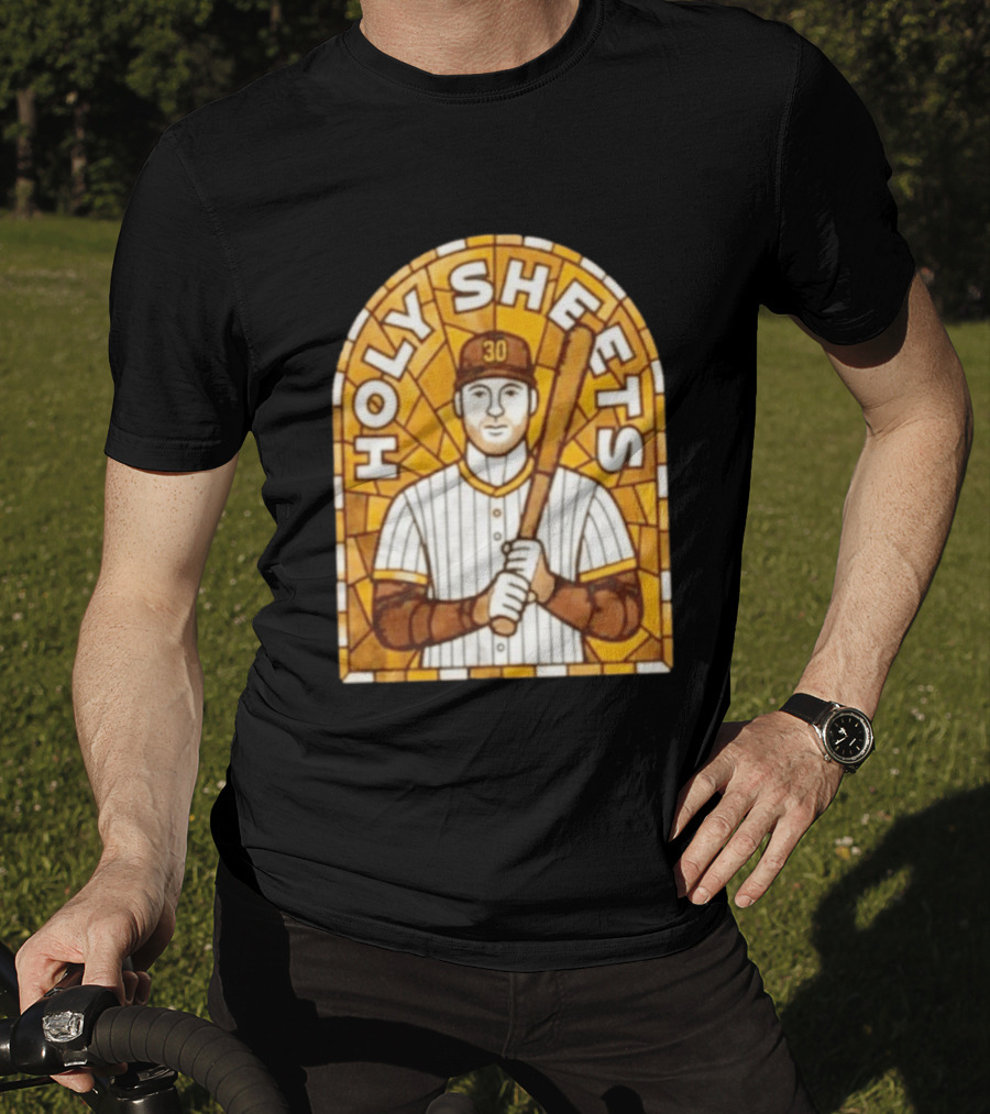 Holy Sheets Baseball Player Holding Bat 30 Stained Glass T-Shirt