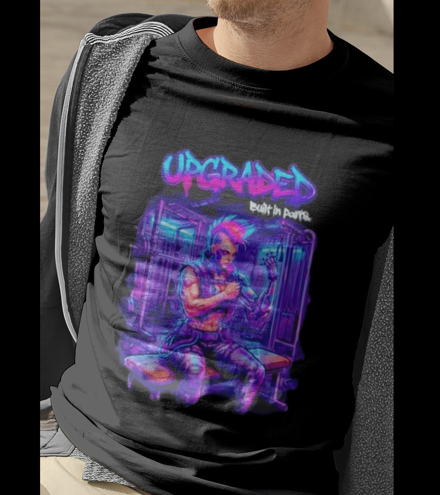 Upgraded Cyberpunk Girl Built In Parts Neon Gym Aesthetic T-Shirt