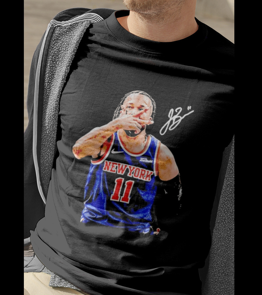 Jalen Brunson New York Knicks 11 JB Basketball Celebration Blue T-Shirt