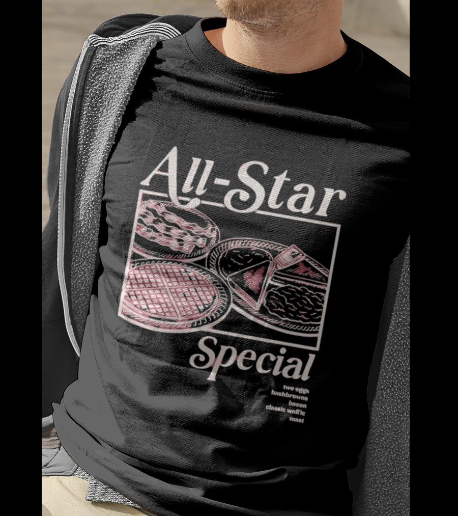 All Star Special Breakfast Two Eggs Hashbrowns Bacon Waffle Toast T-Shirt