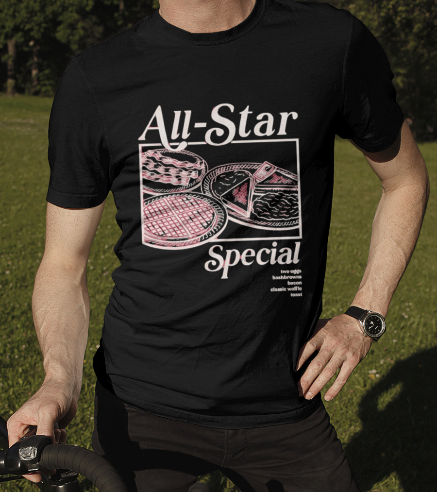 All Star Special Breakfast Two Eggs Hashbrowns Bacon Waffle Toast T-Shirt