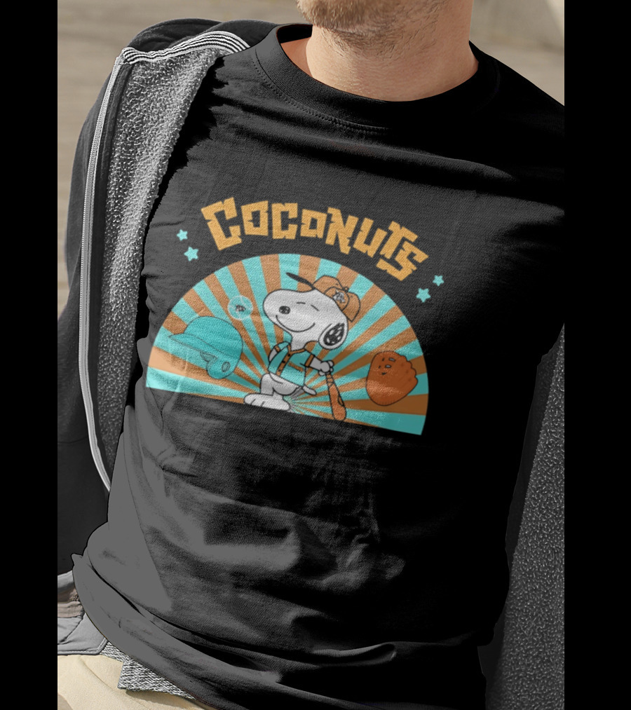 Snoopy Coconuts Baseball Player Cartoon Dog Peanuts Charlie Brown T-Shirt