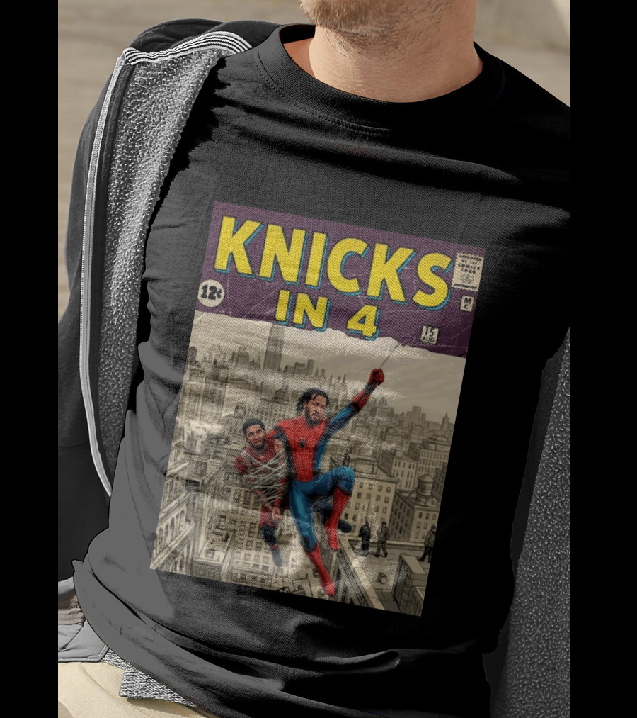 Knicks In 4 Jalen Brunson Spider Man Cover T-Shirt