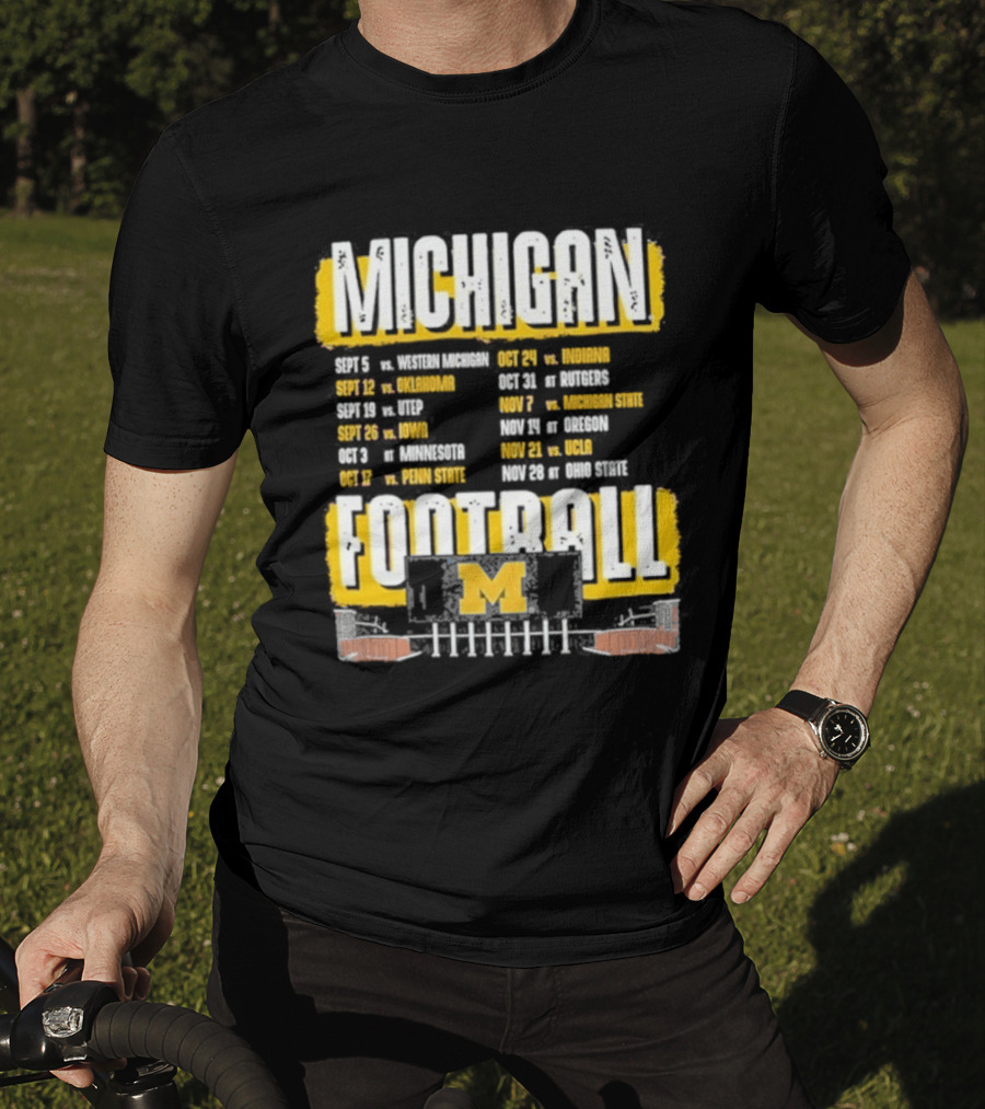 Michigan Football Big Ten Conference Schedule Ann Arbor Stadium Route Eateries And Landmarks T-Shirt