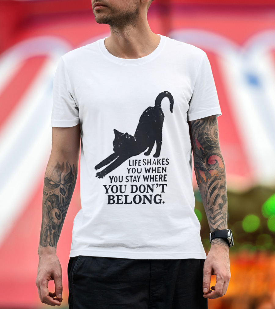 Life Shakes You When You Stay Where You Don't Belong Black Cat Kitten T-Shirt