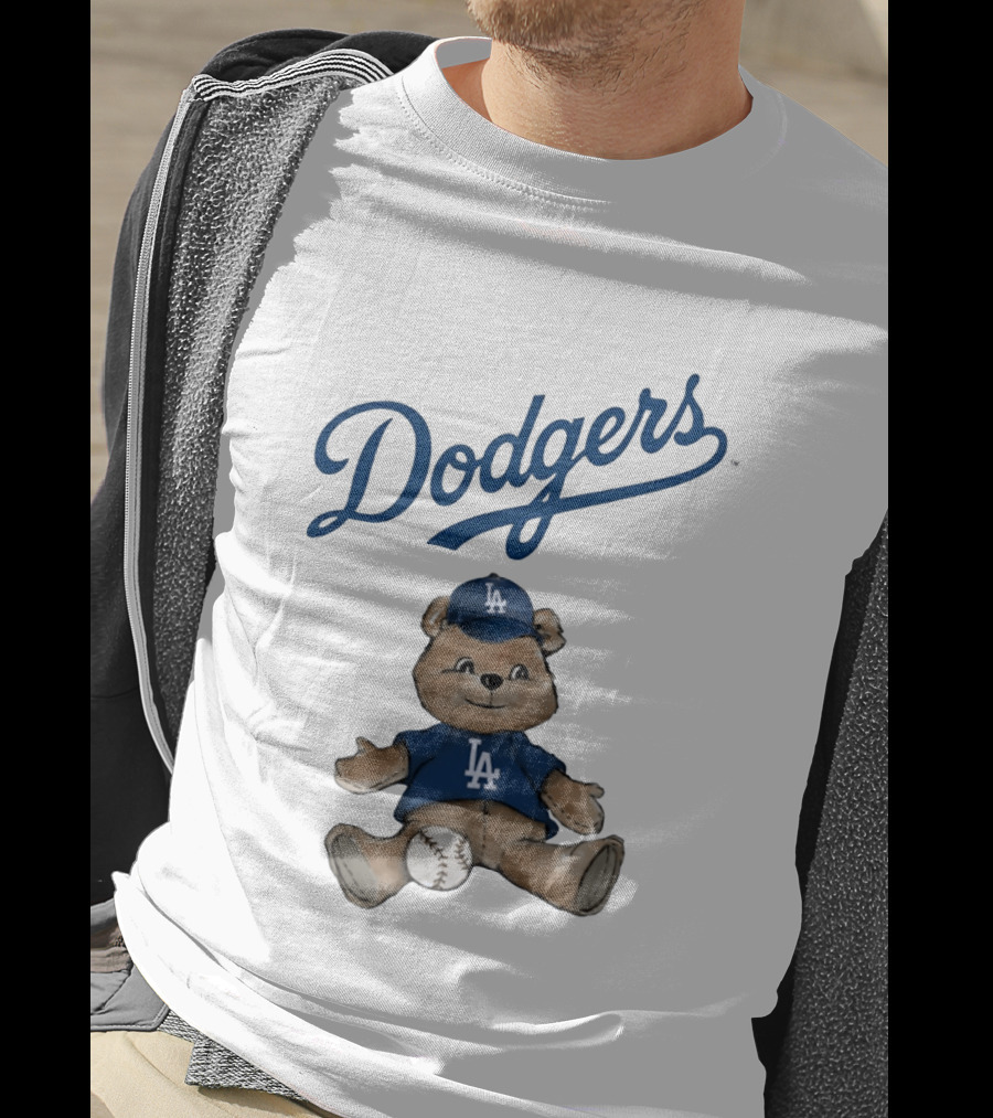 Los Angeles Dodgers Teddy Bear With Baseball And Dodgers LA Cap T-Shirt