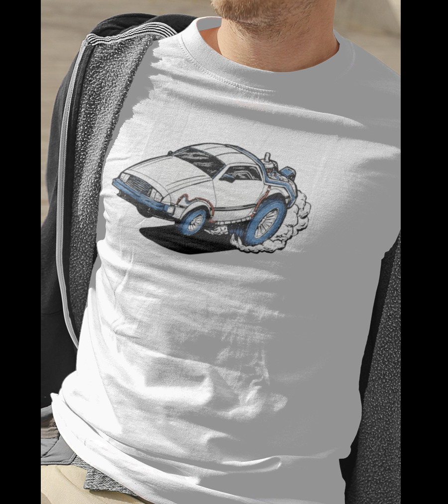 Doc Brown's DeLorean Rat Fink Hot Rod No Time To Lose Racing Car Classic Drawing T-Shirt