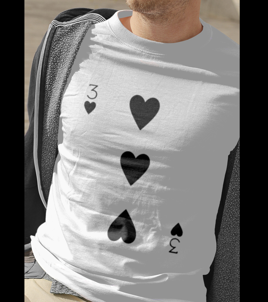 Three Of Hearts Playing Card Design Valentines T-Shirt