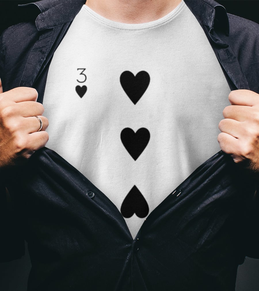 Three Of Hearts Playing Card Design Valentines T-Shirt