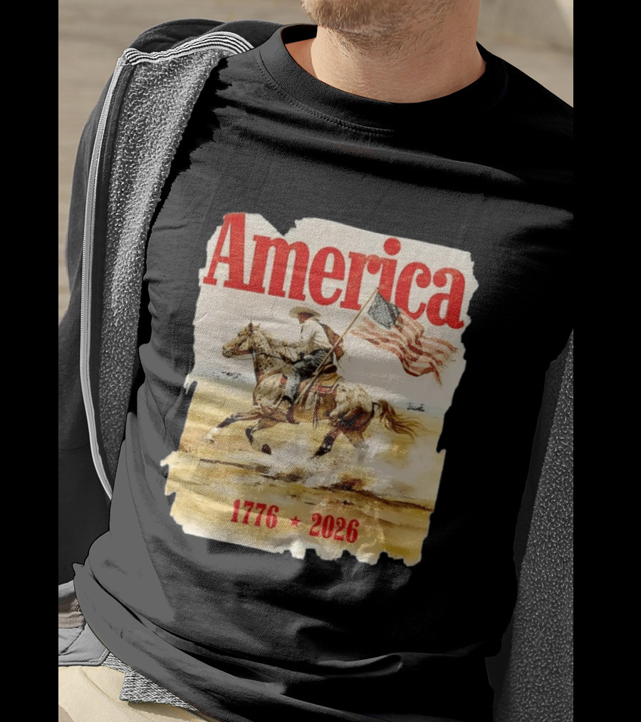 America 1776 2026 Cowboy Horse American Flag Iconic Historical T-Shirt