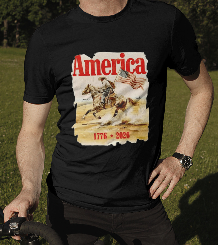 America 1776 2026 Cowboy Horse American Flag Iconic Historical T-Shirt