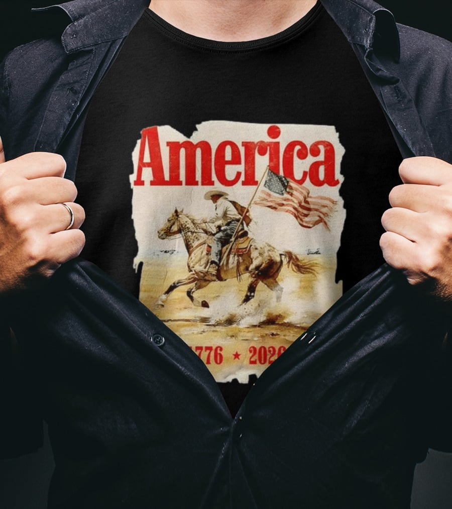 America 1776 2026 Cowboy Horse American Flag Iconic Historical T-Shirt