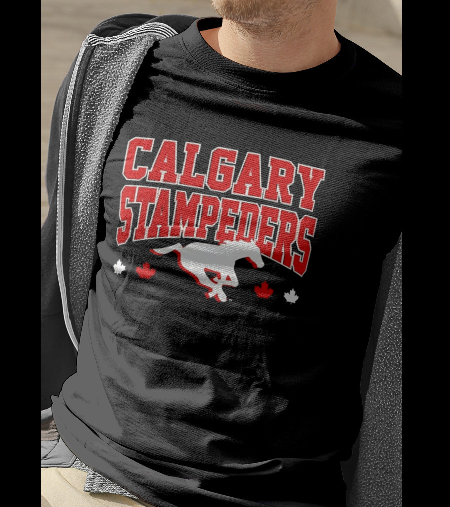 Calgary Stampeders Running Horse Maple Leaf Red Team Spirit T-Shirt