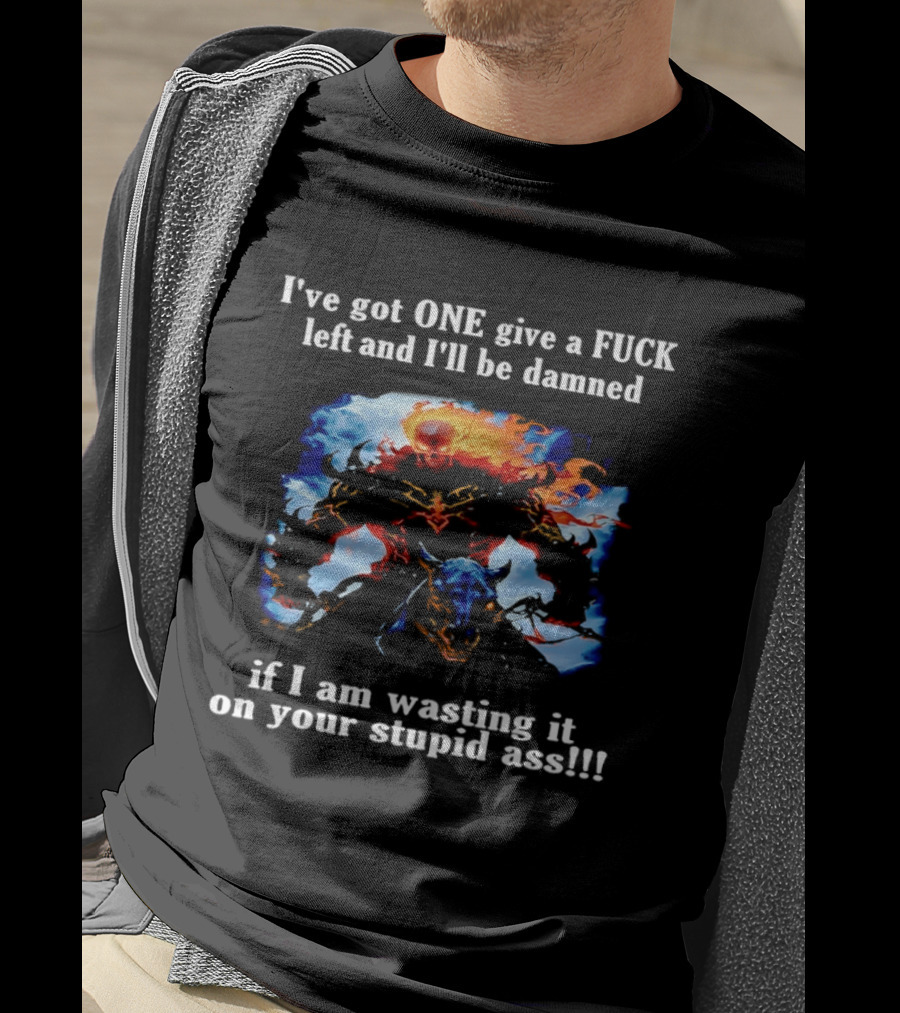 I've Got One Give A Fuck Left Flaming Skull Rider I'll Be Damned Wasting It On Your Stupid Ass T-Shirt