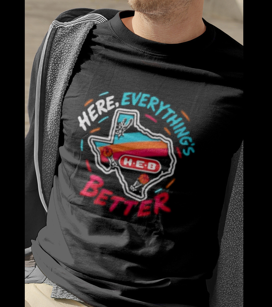 San Antonio Spurs H E B Here Everything's Better Texas Map T-Shirt