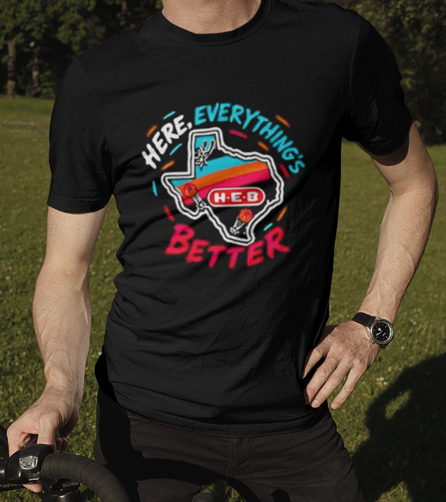 San Antonio Spurs H E B Here Everything's Better Texas Map T-Shirt