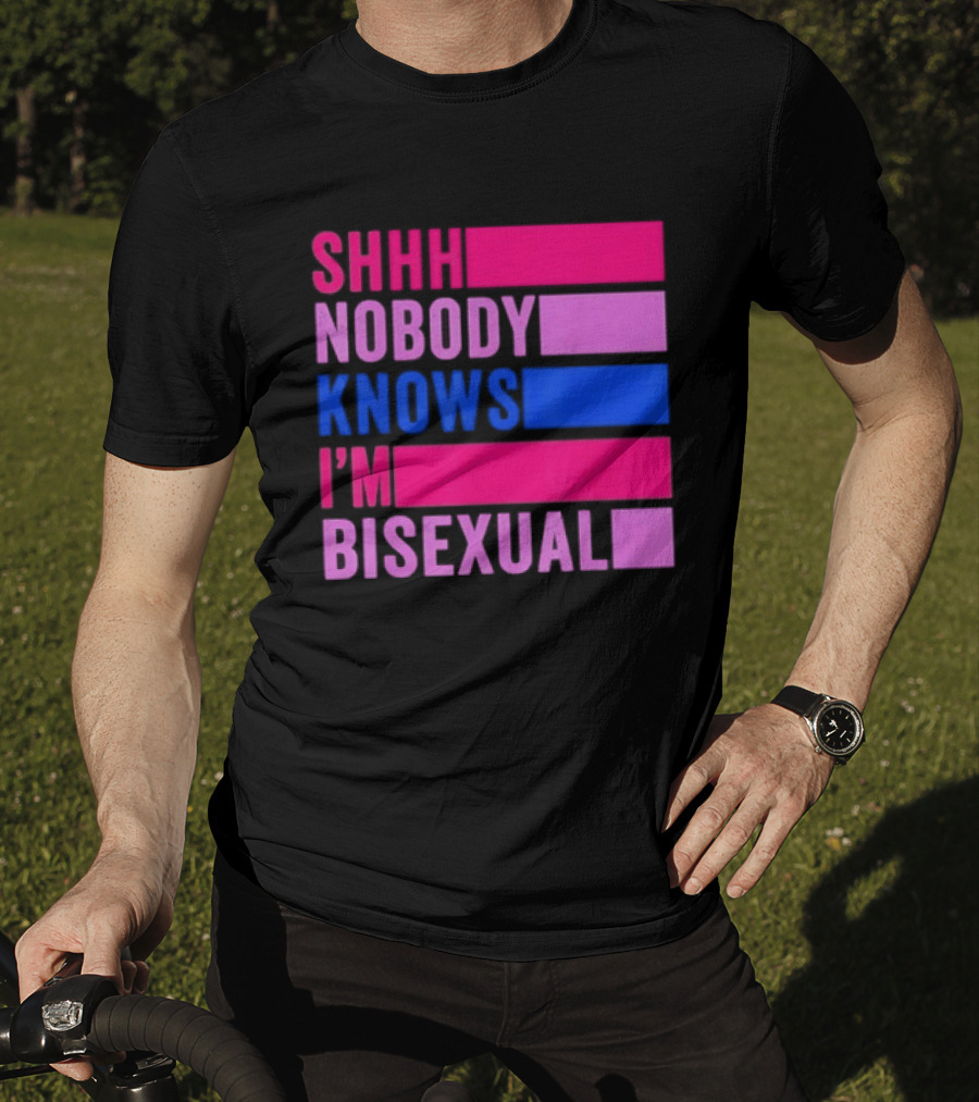 Shhh Nobody Knows I'm Bisexual Bright Colorful Text Pride T-Shirt