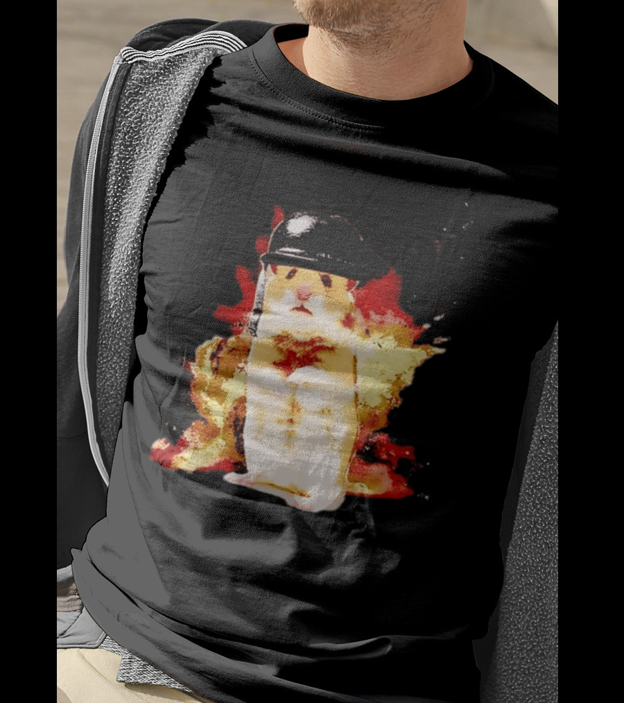 Shocked Hamster Military Helmet Watercolor Explosion T-Shirt