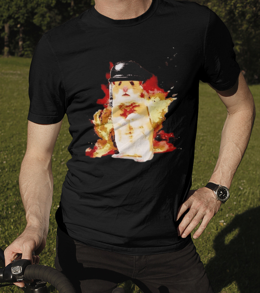 Shocked Hamster Military Helmet Watercolor Explosion T-Shirt