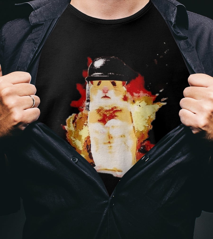 Shocked Hamster Military Helmet Watercolor Explosion T-Shirt