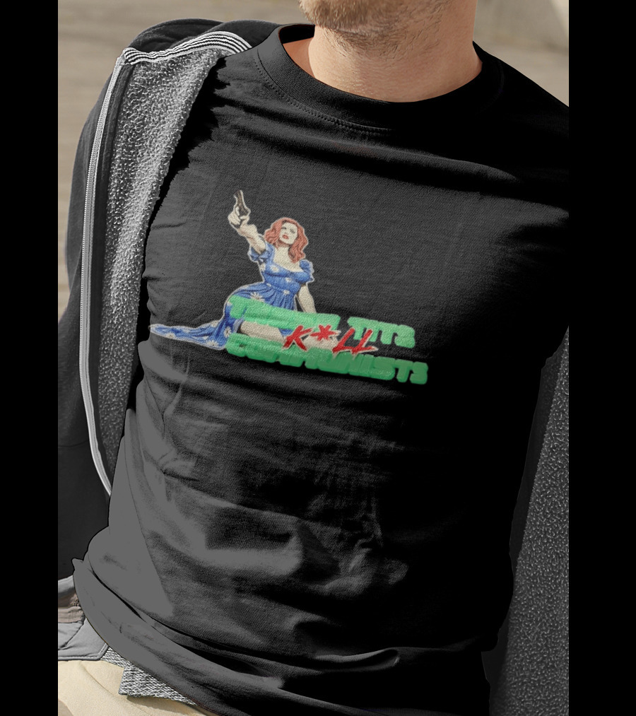 These Tits Kill Communists Retro Pin Up Gun Lady T-Shirt