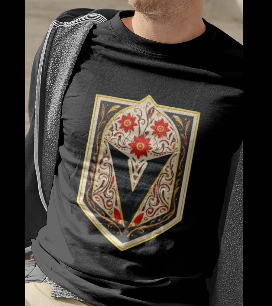 Vegas Golden Knights Dia De Los Muertos Floral Shield T-Shirt