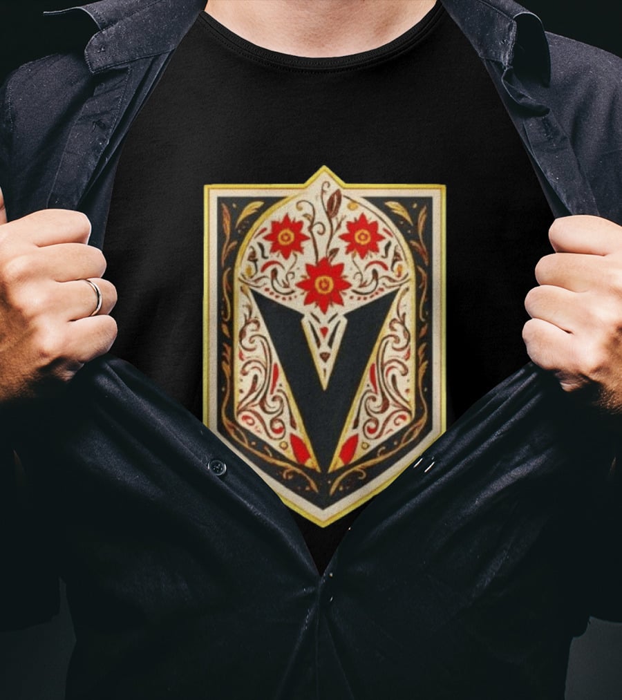 Vegas Golden Knights Dia De Los Muertos Floral Shield T-Shirt