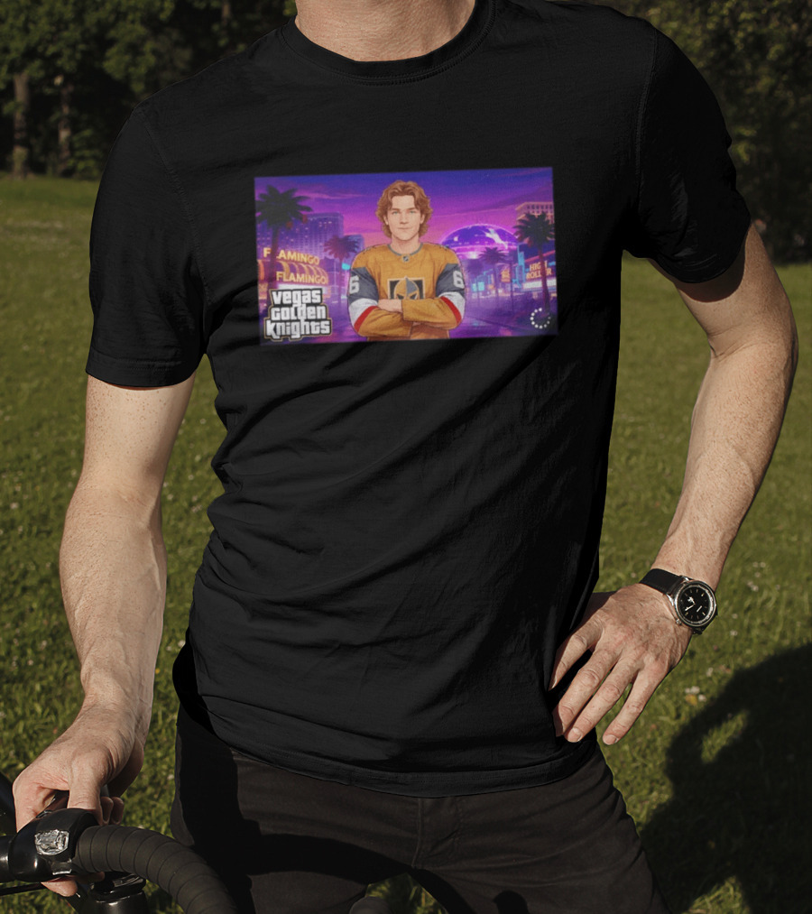 Vegas Golden Knights Kaedan Korczak Flamingo High Roller 66 T-Shirt