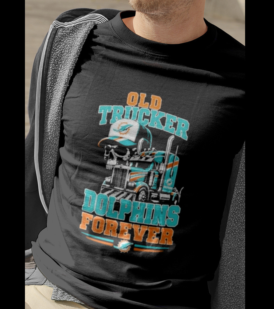 Old Trucker Dolphins Forever Skull T-Shirt