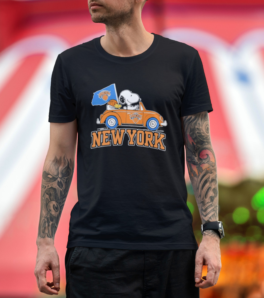 New York Knicks Snoopy Woodstock Driving Car Collaboration 2026 T-Shirt