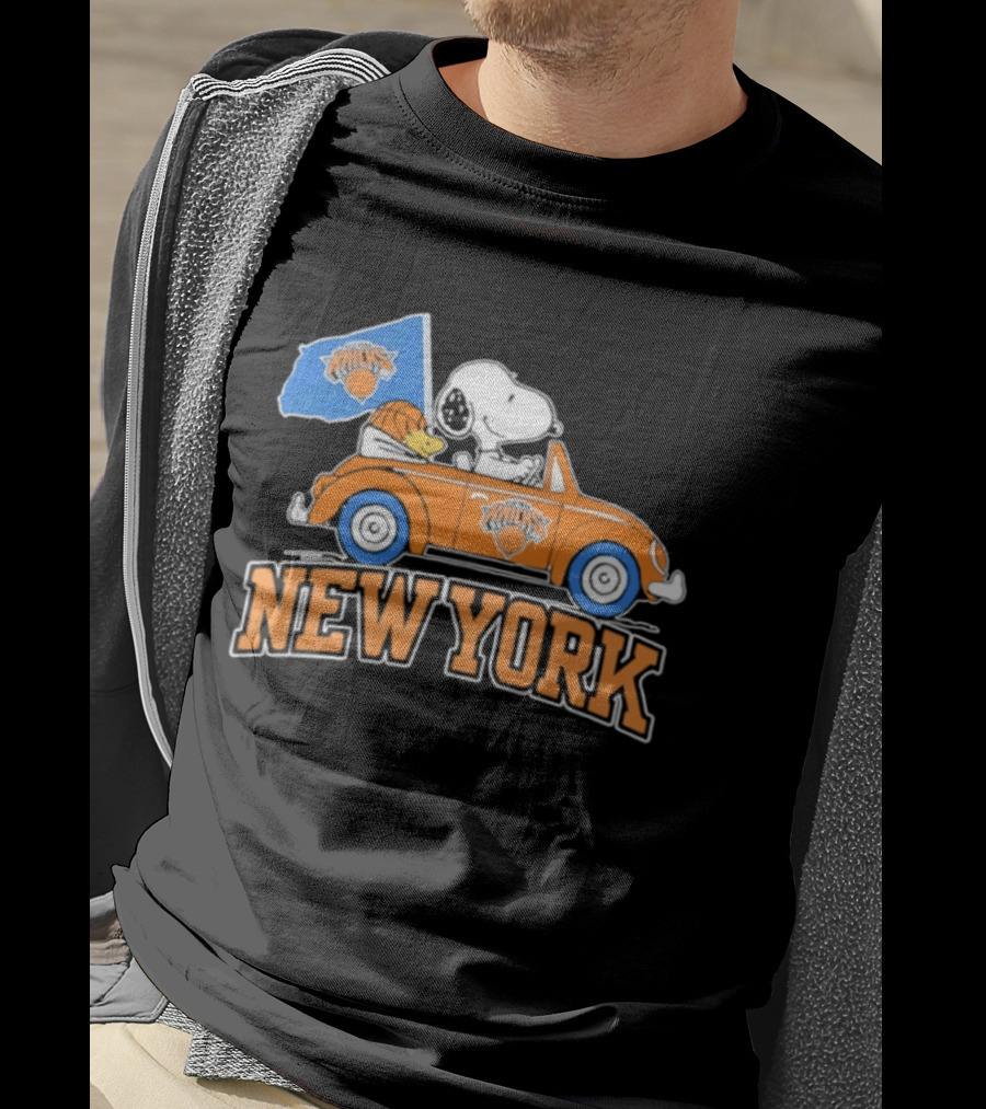New York Knicks Snoopy Woodstock Driving Car Collaboration 2026 T-Shirt