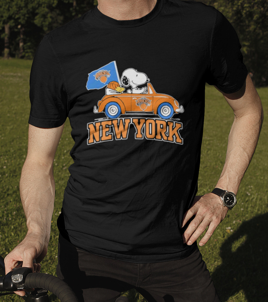New York Knicks Snoopy Woodstock Driving Car Collaboration 2026 T-Shirt