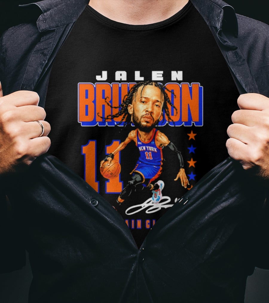 Jalen Brunson New York 11 Captain Clutch Caricature T-Shirt